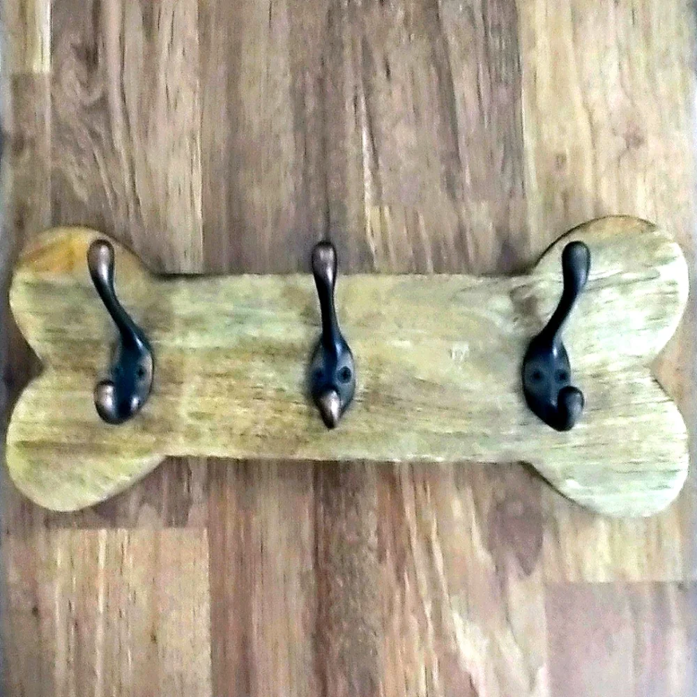 Solid Wood Hanging Hook Dog Bone Design